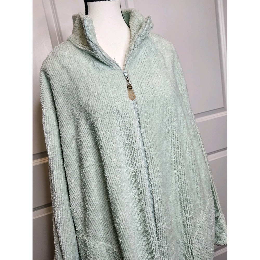 Vintage Stan‎ Herman Women's Chenille Robe Half Zip Size 1X Petite Pockets Green